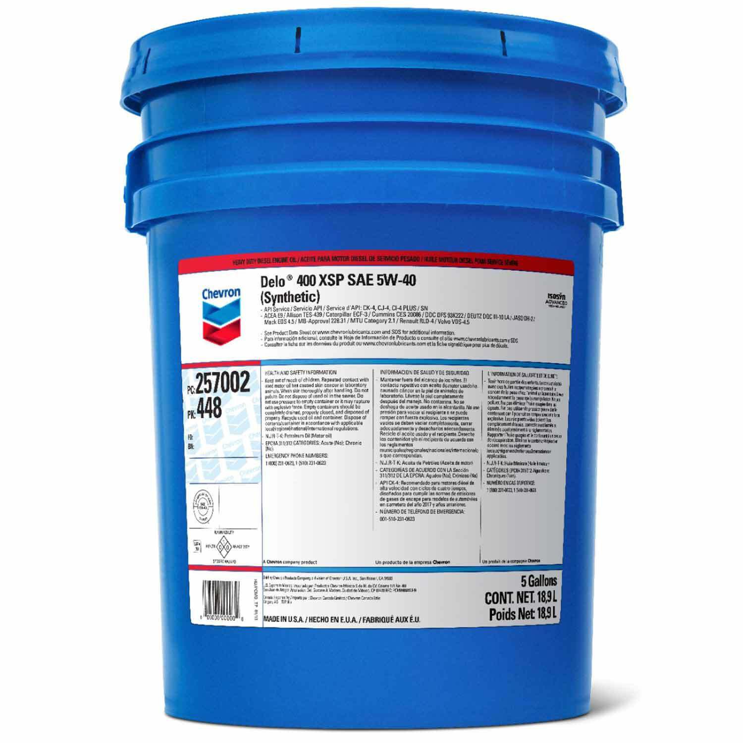 Chevron Delo 400 XSP 5W-40 Full Synthetic Diesel Oil, 5 Gal
