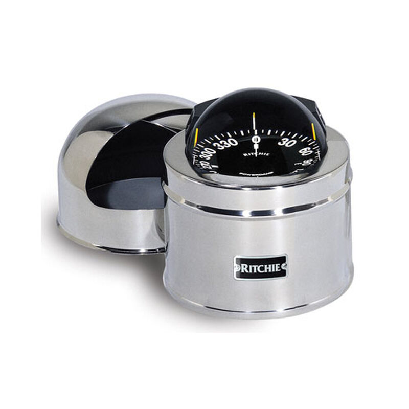 Traditional Binnacle-Mount GlobeMaster Compass, Polished Stainless image number 0