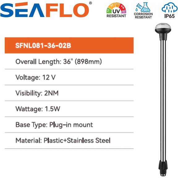 SEAFLO 02 Series 36 In All-Around LED Pole Navigation Light 12V for Boats Up to 65 Ft image number 2