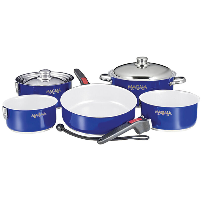 10-Piece Nesting Stainless Steel Ceramic Non-Stick Cookware Set, Cobalt Blue image number 0