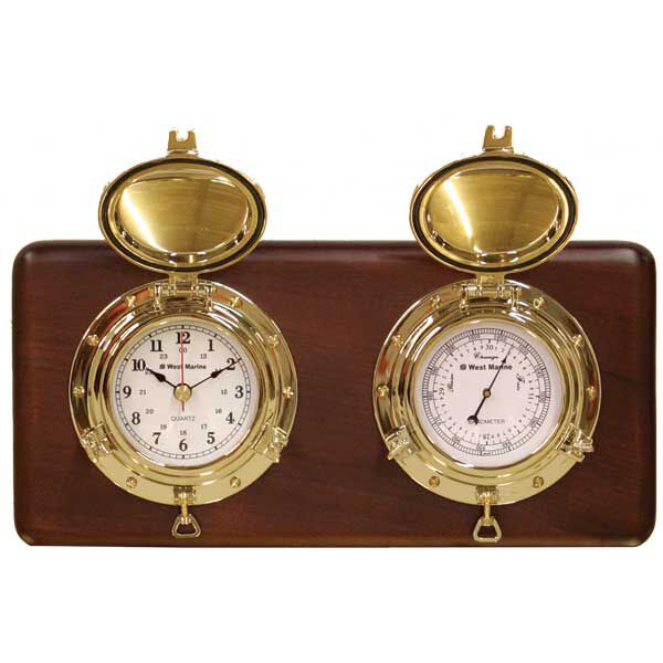 WEST MARINE Porthole Clock & Barometer with Plaque