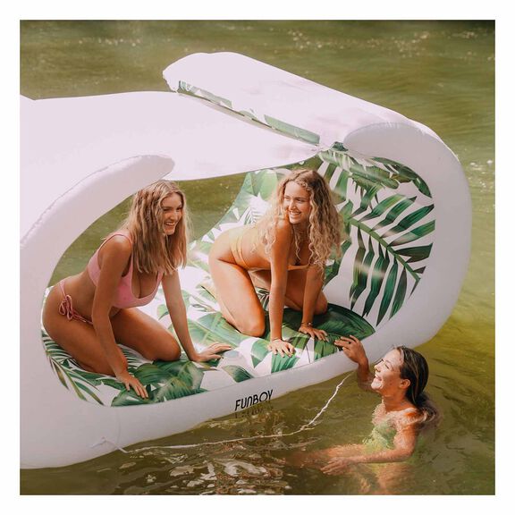 Over 9' Long Palm Print Bali Cabana Lounger Inflatable Pool Float image number 2