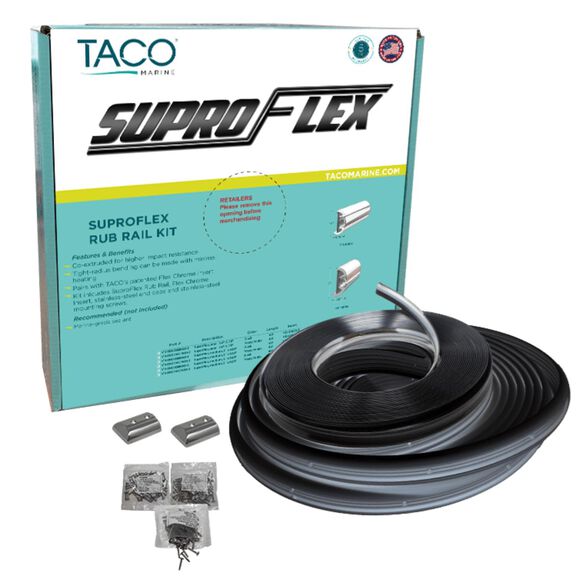 Semi-Rigid SuproFlex Rub Rail Kit with Flexible Vinyl Overlay Insert, 2" x 1 1/4" x 80', Black image number 0