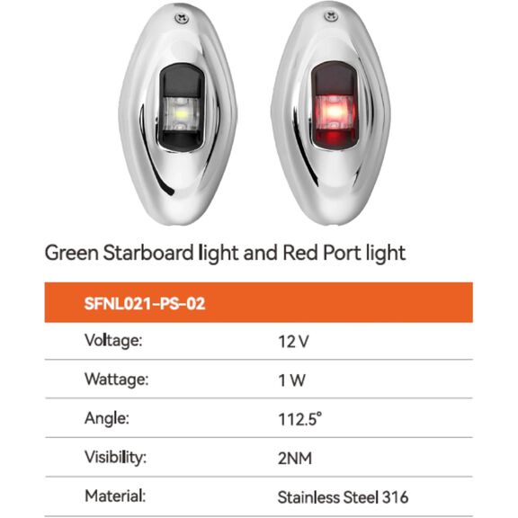 SEAFLO 02 Series LED Bow Navigation Light Combo 316 Stainless Steel 12V image number 2