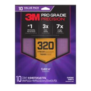 3M Pro Grade Precision Faster Sanding Sheets w/ NO-SLIP GRIP Backing SHR320-PGP-10T, 9" x 11", 320 Gr, 10 Sht/Pk