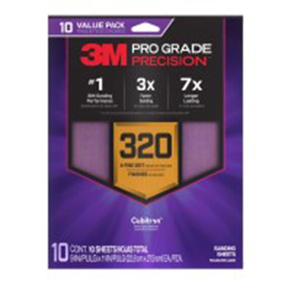 3M Pro Grade Precision Faster Sanding Sheets w/ NO-SLIP GRIP Backing SHR320-PGP-10T, 9" x 11", 320 Gr, 10 Sht/Pk image number 0