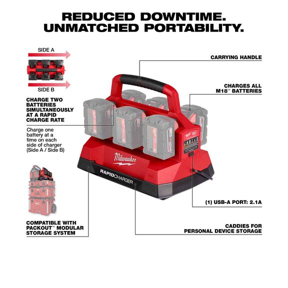 M18&trade; PACKOUT&trade; Six Bay Rapid Charger image number 1