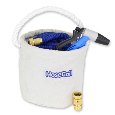 Canvas Bucket Kit with 75' Blue Expandable Hose, Rubber Tip Nozzle, and Quick Release