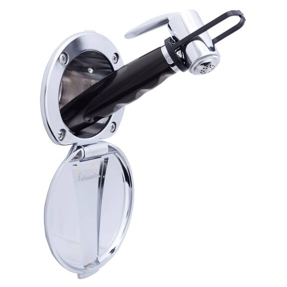Recessed Shower Chrome Cup & Lid, Hammer-Head Black Sprayer, 6' Black Rubber Hose image number 0
