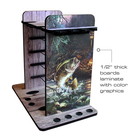 Bass 14 Fishing Rod Rack w/Four Bait Bin Storage image number 1