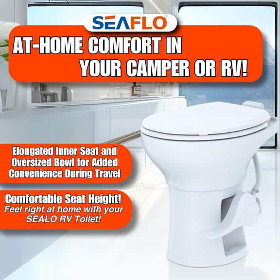 SEAFLO Porcelain RV Toilet with Sprayer Attachment 19in Gravity Flush Foot Pedal Soft Close image number 7