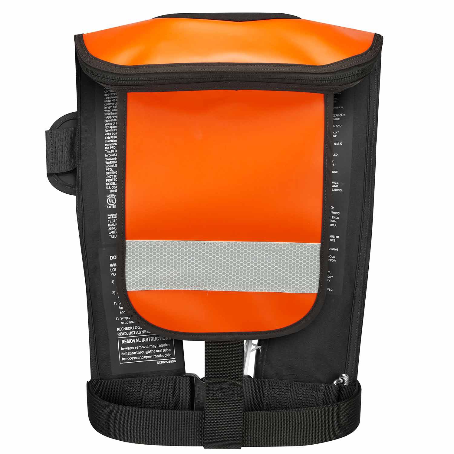Mustang Survival Corp Inflatable Work Vest with HIT Auto Hydrostatic with Back Flap and Solas Reflective Tape Orange 