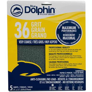 Pro Grade Sandpaper Sheets, 36 Grit, 5-Pack