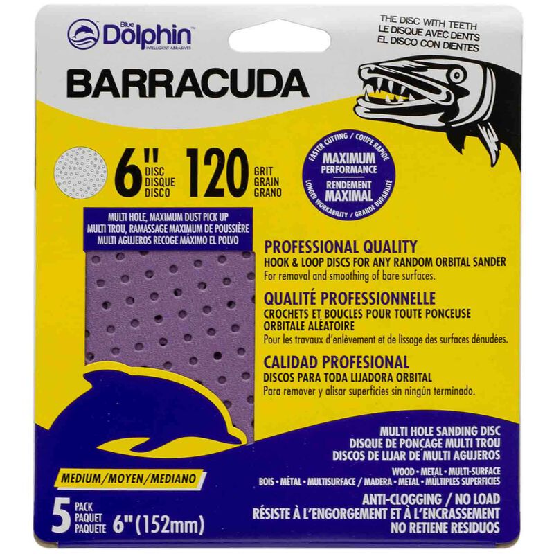 Barracuda 6" Pro Quality Sanding Discs, 120 Grit, 5-Pack image number null