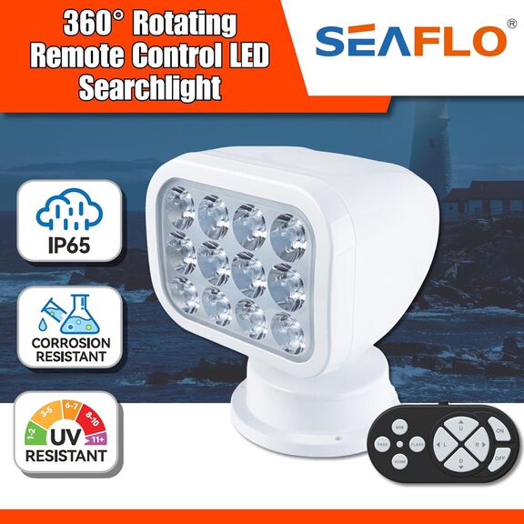 SEAFLO 28W Remote Control LED Searchlight, Warm White, Wireless Remote, White image number 1