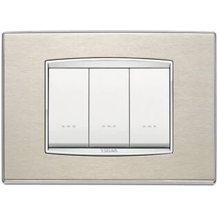Vimar Eikon 3-Module Classic Cover Plate, Stainless Steel, Brushed Inox