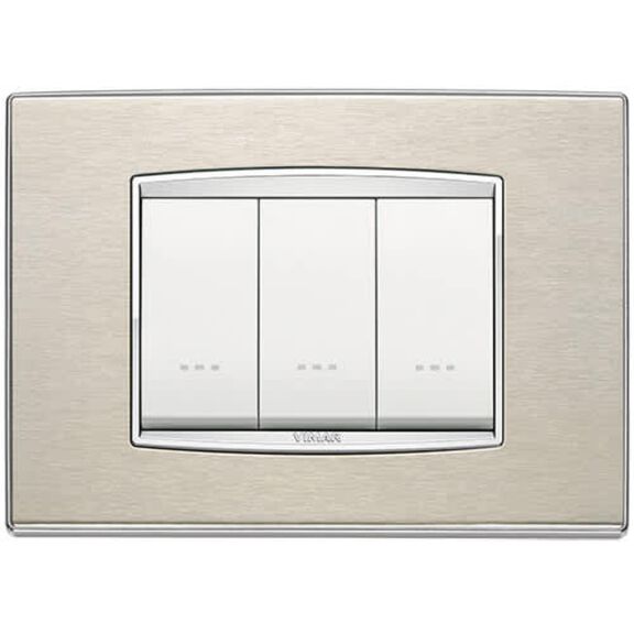 Vimar Eikon 3-Module Classic Cover Plate, Stainless Steel, Brushed Inox image number 0