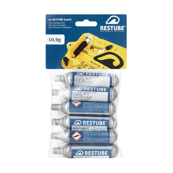 RESTUBE CO2 cartridges (10.9 g) 6 Pack for Beach & Kids Safety Buoy image number 0