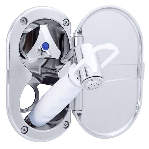 Trinidad Transom Shower Cold Only, Chrome Cup & Lid, Hammer-Head Arctic White Sprayer, 6' White Rubber Hose, Chrome Trinidad Handle image number 2
