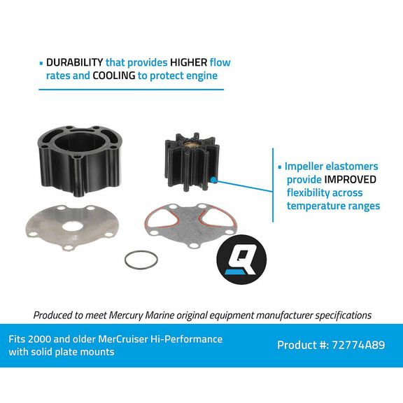 Quicksilver 72774A89 Water Pump Repair Kit for 2-Piece Plastic Body Sea Water Pumps image number 2