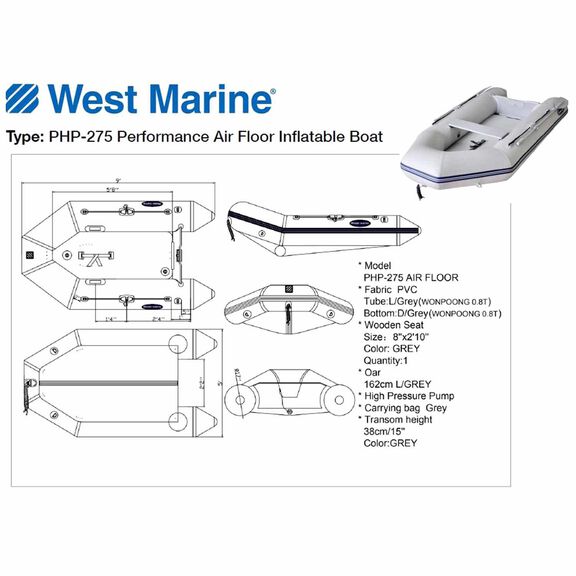 PHP-275 Performance Air Floor Inflatable Boat, 9ft Length, PVC Material, 1103lb Capacity image number 2