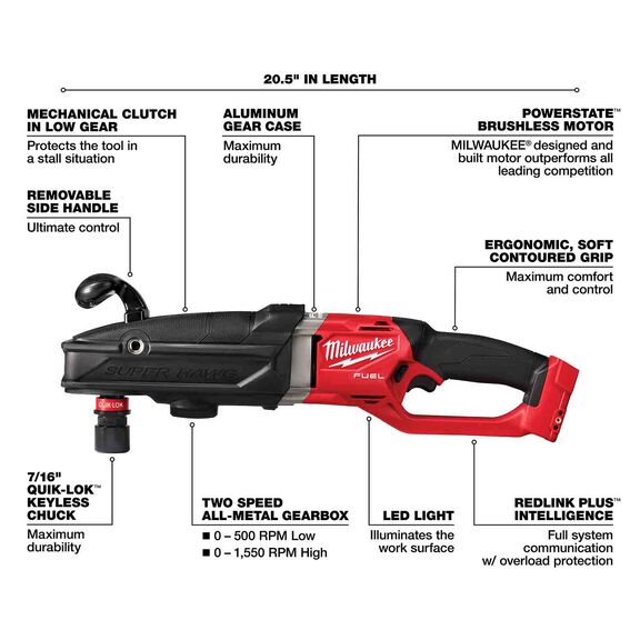 M18 FUEL&trade; Super Hawg&trade; Right Angle Drill with QUIK-LOK&trade; image number 1