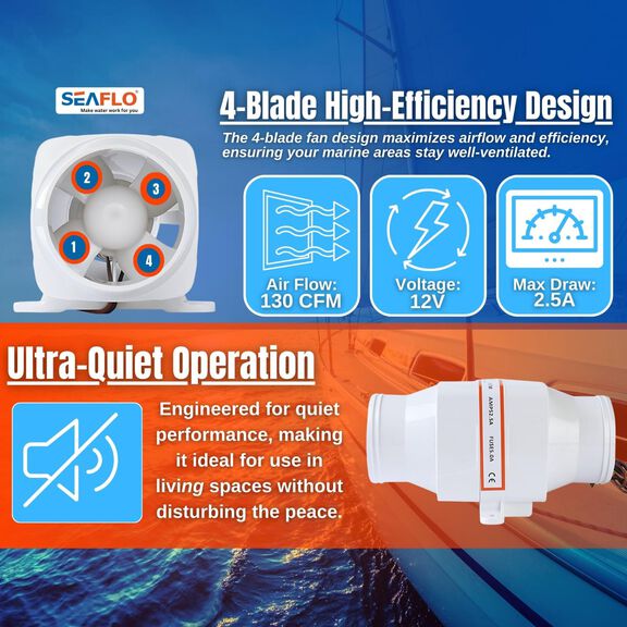 SEAFLO In-Line Blower, 12V 130 CFM Bilge Ventilation Fan image number 7