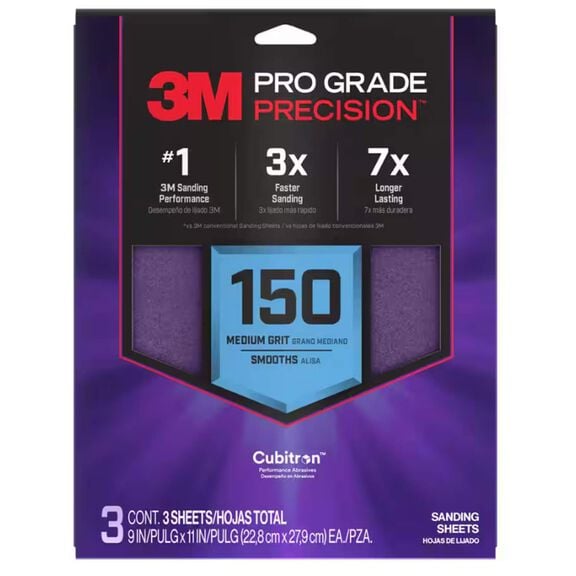 Pro Grade Precision Faster Sanding Sheets with NO-SLIP GRIP Backing, 9" x 11", 150 Grit image number 0