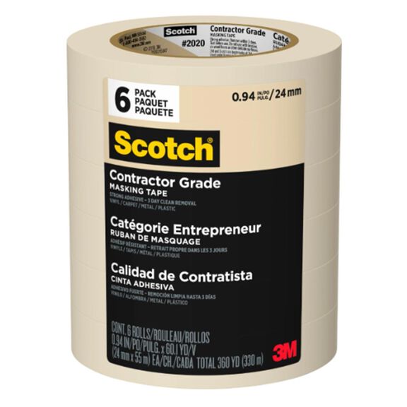 Scotch Contractor Grade Masking Tape 2020-48SP6, 1.88" x 60.1 yd (48 mm x 55 m), 6 rolls/pack image number 0