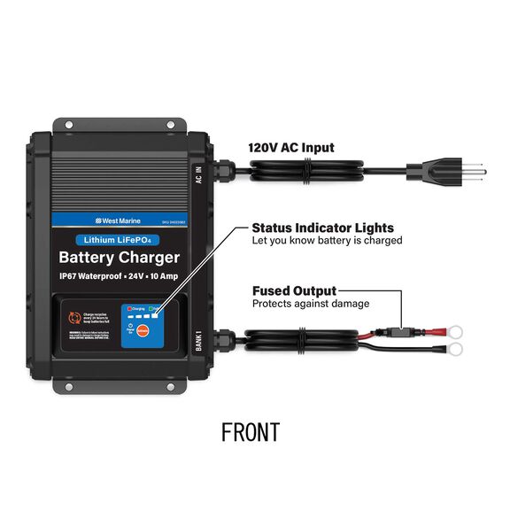Mounted Marine Battery Charger, 24V, 10A, 1 Bank image number 2