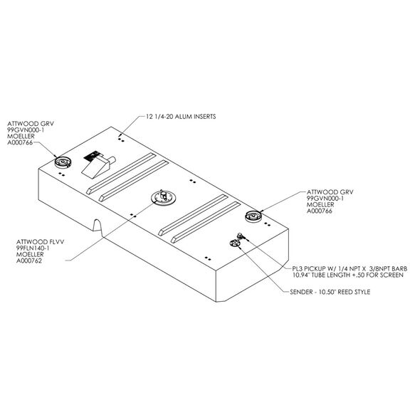 82 Gallon EPA Redi Tank, Permanent Below Deck Fuel Tank, Flat, 66.88"L x 27.44"W x 11.69"H image number 0