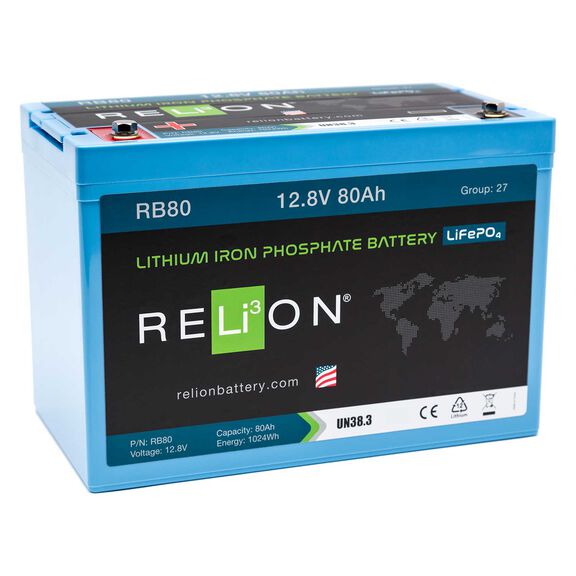 Group 27 RB80 Lithium Iron Phosphate Deep Cycle Battery, 12V, 80Ah image number 0
