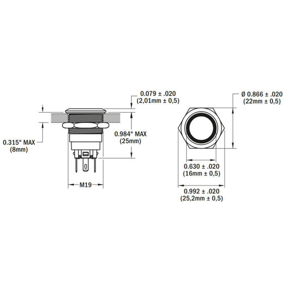 10A Push Button On-Off Switch, LED Ring, Blue image number 1