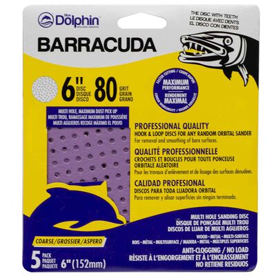 Barracuda 6" Pro Quality Sanding Discs, 80 Grit, 5-Pack