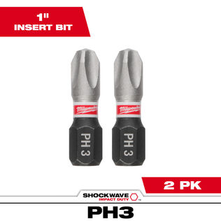 SHOCKWAVE Impact Duty 1"  Phillips #3 Insert Bits, 2-Pack