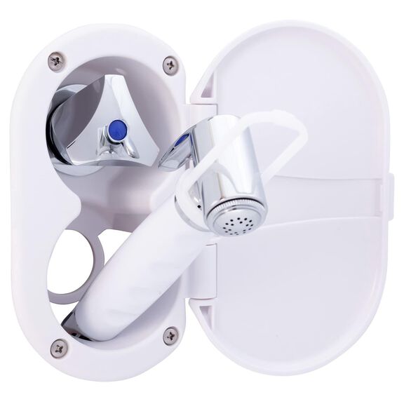 Trinidad Transom Shower Cold Only, Arctic White Cup & Lid, Hammer-Head Arctic White Sprayer, 10' White Rubber Hose, Chrome Trinidad Handle image number 2