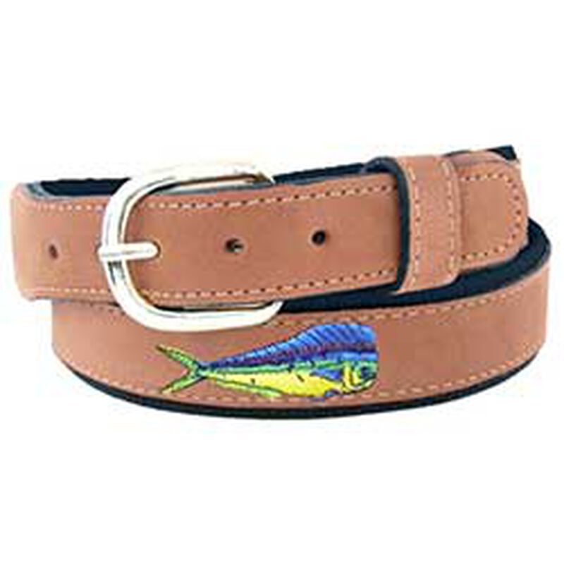Men's Embroidered Dolphin Fish Belt, Navy, 32 image number 0