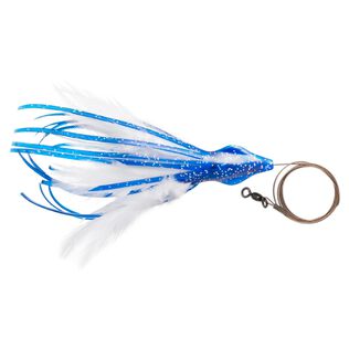 6" No Alibi, Dolphin Delight Rigged & Ready, Blue/White Skirt, 1.5 oz Lead Head, 7/0 Mustad Hook, AFW Swivel, 135 lb  AFW Cable, 3 ft