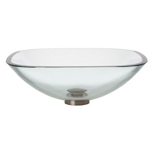 Rectangle Vessel Smooth Glass, 16 1/2" Square, 1-3/4" Drain Clear