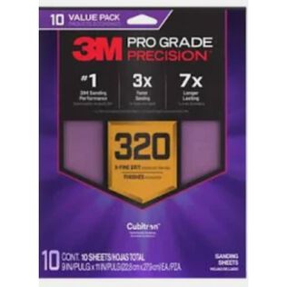 3M Pro Grade Precision Faster Sanding Sheets w/ NO-SLIP GRIP Backing,SHTR320-PGP-6T,3 2/3" x 9", 320 Gr, 6 Shts/pk