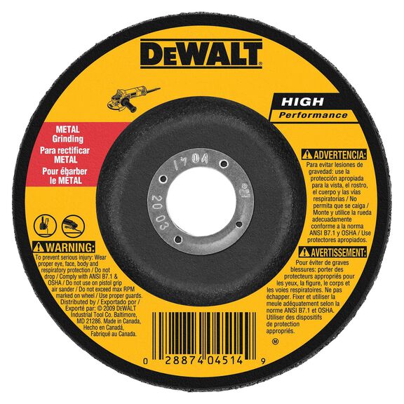 DEWALT 4-1/2" x 1/4" x 7/8" High Performance Metal Grinding Wheel image number 0