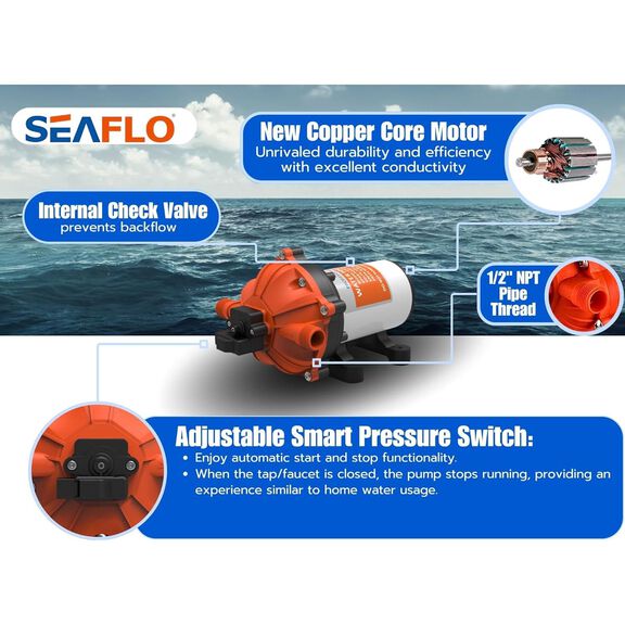 SEAFLO 51-Series 24V DC Diaphragm Water Pump 5.5 GPM 60 PSI image number 7
