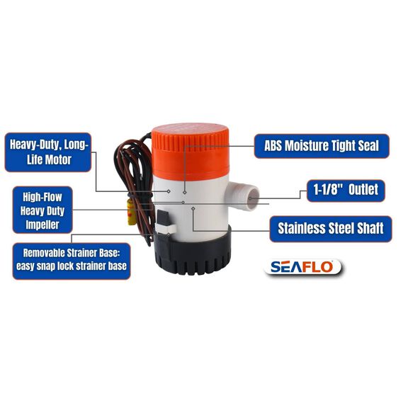 SEAFLO 1100 GPH 12V Automatic Submersible Bilge Pump with Float Switch image number 4