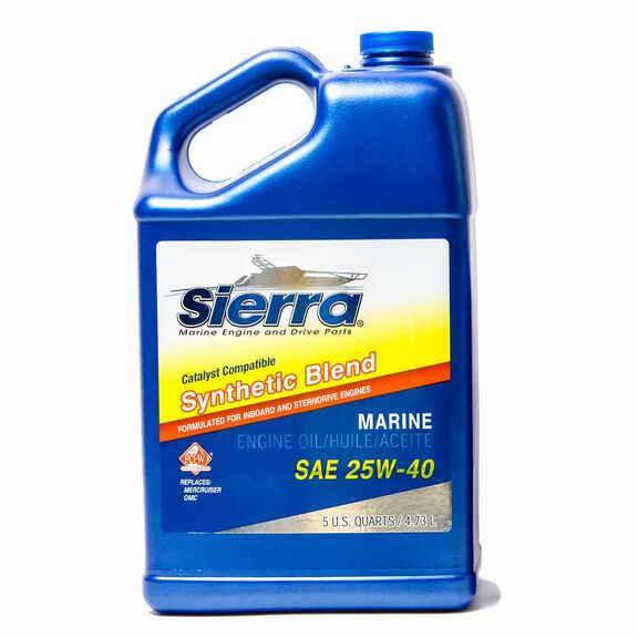 Sierra 25W-40 4 Stroke Synthetic Blend Marine Engine Oil, Catalyst Compatible, 5 Quart image number 0
