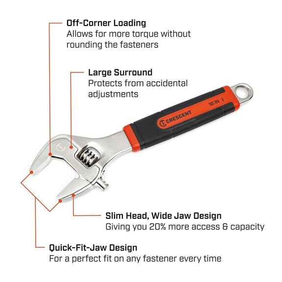 10" Cushioned Grip Adjustable Wrench image number 2