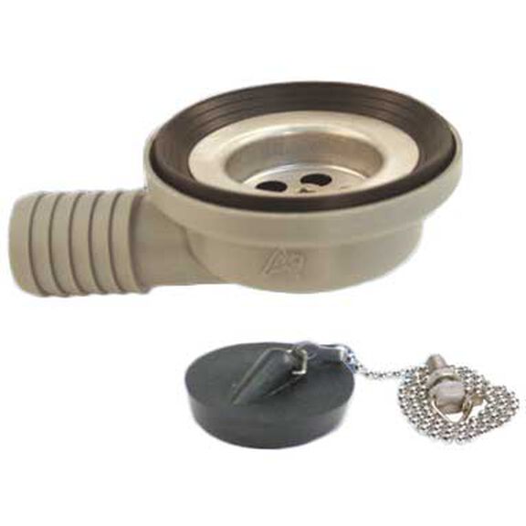 95 Degree Elbow Sink Drain with Chain Stopper, Low Profile, 1" Hose Barb image number 0