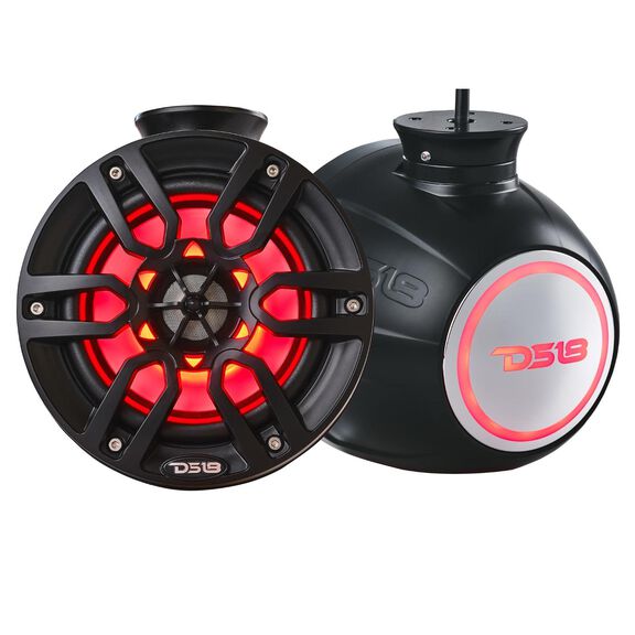 HYDRO 6.5" Short Marine Tower Speakers with Flat and Pole Mount, RGB LED Lights, 300 Watts, Black image number 0