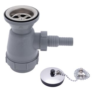 2" Drain, Trap Sink Drain, 3/4" & 1" Hose Barb, w/Chain Stopper Brushed Finish