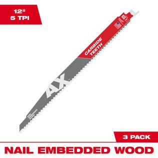 12" 5 TPI The Ax&trade; Carbide Teeth SAWZALL&reg; Blades, 3 Pack