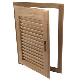 Right Hand Teak Louvered Door & Frame, 15" x 20"